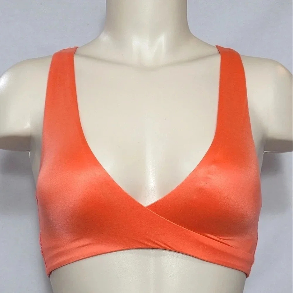 XS X-SMALL Gilligan Lightly Lined Lace Back Wire Free Bra Orange NWT